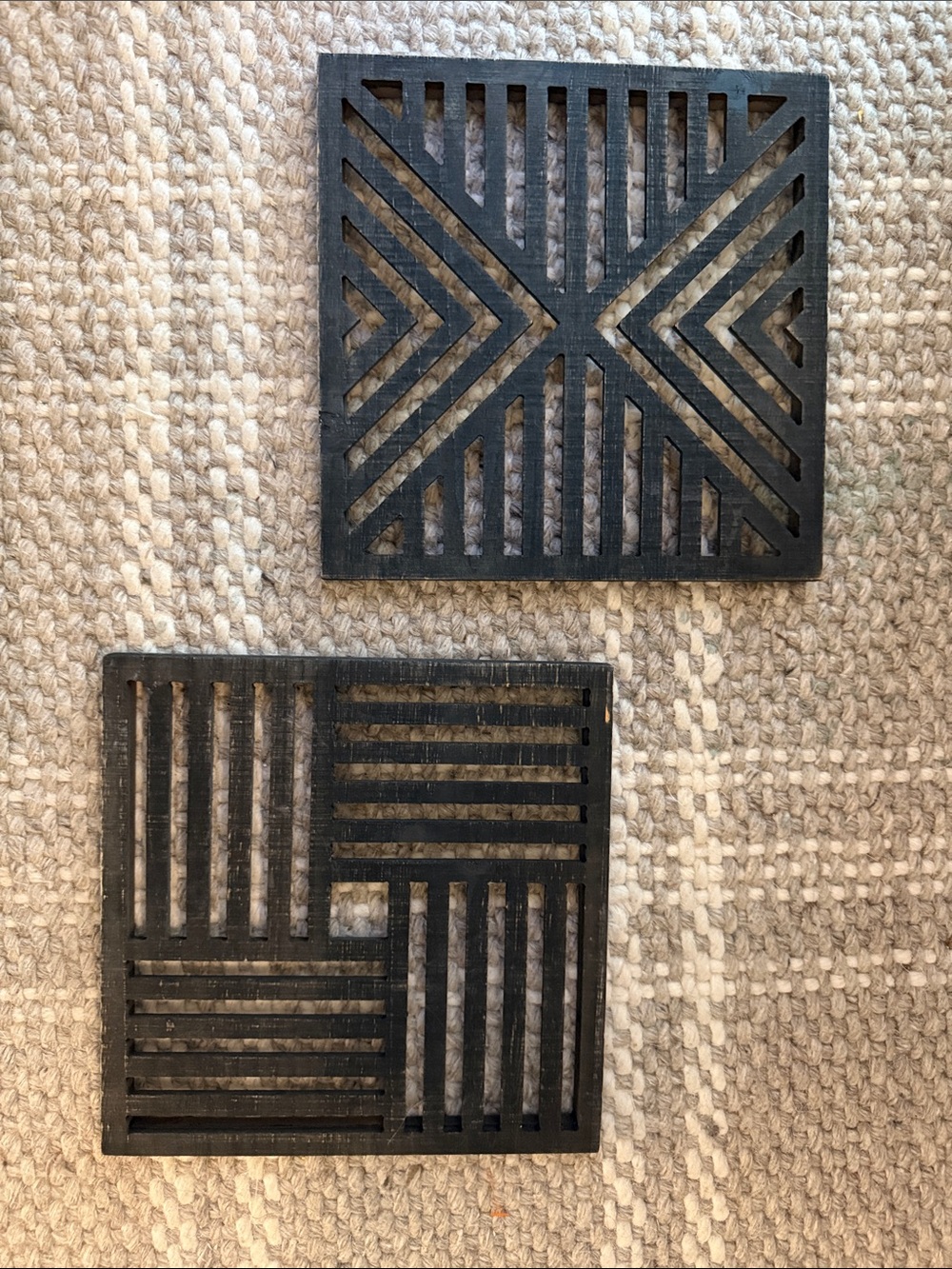 Black Geometric Wood Trivet - Set of 2